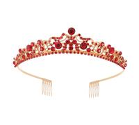 minkissy Couronne de Mariée Dorée en Alliage Strass Rouges Serrage-Tête Flexible et Élégant Accessoire de Coiffure pour Mariage Cérémonie et Événements Spéciaux Bijou de Tête