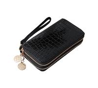 minkissy Cuir PU Noir pour Main Zippé à Double Compartiment Rangement Sécurisé pour Cartes Billets Et Élégant