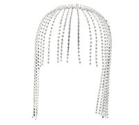 minkissy diadème pompon strass hair charms mothers day paillette accessoires de cheveux pour femmes couvercle anti eclaboussure coiffure de mariée casque strass gland alliage Silver