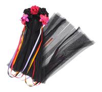 minkissy Jour Des Morts Bandeau Avec Long Voile Rose Fleur Casque Halloween Habiller Costume Faveurs De Fête-Trois Fleurs Rouges