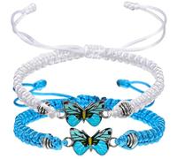 minkissy Lot de 2 Bracelets pour Couples Ajustables en Corde Tressée Tailles Réglables Couleurs Bleu et Blanc Bijoux Assortis pour Relations Amoureuses Présent pour Saint-Valentin et