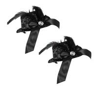 minkissy Lot de 2 chapeaux en épingle à cheveux - Mini chapeau haut de forme à paillettes - Accessoire pour cheveux d'Halloween - Chapeau de cocktail - Mini chapeau haut de forme Miss tissu Clip Flash