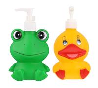 minkissy Lot de 2 Distributeurs de Lotion à Pompe en Vinyle 300ml, Motifs Dessin Animé Canard et Grenouille, Flacons Rechargeables pour Shampoing et Savonnette Liquide, Accessoires Salle