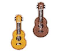 minkissy Lot de 2 Écussons Brodés Guitare Patchs Couture Décoratifs pour Vêtements, Accessoires de Couture et Art, Appliques de Broderie Jaunes et Marron pour Jeans, Vestes, Paquet