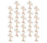 minkissy Lot de 20 Croix Décoratives en Bois Socle, Figurine D'autel Religieux Compacte pour Décoration Intérieure, Ornement de Croix Dressée en Bois pour Bureau et Maison, Présent Fête