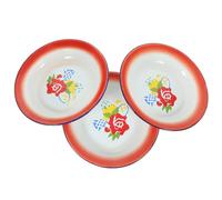 minkissy Lot de 3 Assiettes Émaillées Vintage Rondes Style Rétro pour Service à Manger, Plateau en Émail pour Thé de L'après-midi et Repas du Nouvel An Style Aléatoire