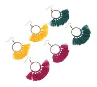 minkissy Lot De 3 Paires De Boucles D'Oreilles Asymétriques En Perles Pour Femmes Style Hippie Coloré Pompon Floral Épais Doré En Polyester