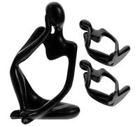 minkissy Lot de 3 Sculptures Décoratives Abstraites en Résine Noire, Figurines Penseur Minimalistes Modernes pour Décoration Intérieure de Chambre ou Café