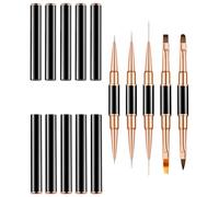 minkissy Lot de 5 Pinceaux pour Nail Art Double Embout, Taille Compacte, Brosse à Ongles Rose Doré, Accessoire Manucure Portable pour Dessin D’ongles et Décorations Créatives