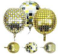 minkissy Lot de 6 Boules Disco Gonflables Dorées, Argentées et Noir-doré, Décorations pour Fête D'anniversaire et Soirée Jeux, Accessoires Photo Légers et Faciles à Suspendre