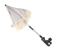 minkissy Ombrelle Blanche pour Poussette et Fauteuil Roulant avec Protection Uv, Bordure à Franges Décorative en Coton et Acier, pour Balades et Plage