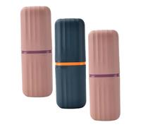 minkissy Organisateur de Brosses à Dents Portable 3 Pièces en Plastique Rose et Bleu, Gobelets Compacts 20x7x6 Cm pour Salle de Bain, Voyage et Camping, Distributeur de Dentifrice