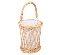 minkissy Panier de Fleurs en Rotin Tressé Poignée Ronde Rustique | Léger et Facile à Transporter, Usage Bureau ou Maison, pour Plantes et Compositions Décoratives