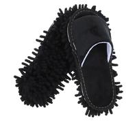 minkissy Pantoufles-serpillères Lavables Nettoyage des Sols en Chenille Noire Design à Bout Ouvert, Chaudes et Polyvalentes pour L'hiver, Confort Pratique