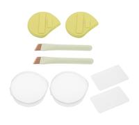 minkissy Pinceau Plat Biseauté pour Fond de Teint Liquide Houppette à Poudre Blanche Palette de Mélange Boîte de Rangement Compacte - Kit 2 Sets D’Outils Estompeurs Précis pour