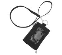 minkissy Porte-Cartes RFID Anti-vol Noir avec Fermeture Éclair Sécurisée, Mini Portefeuille Fin 12 X 7,5 X 1,5 Cm, Étui pour Cartes D’identité avec Fenêtre Transparente et Cordon Amovible,