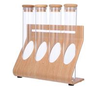 minkissy Présentoir à Grains de Café en Bois Tubes de Stockage en Verre Épais, Support Multifonction pour Épices et Thé, Étagère de Rangement Pratique Cuisine, Bar et Salon de Thé