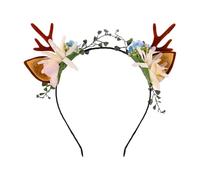 Minkissy Serre-tête de Noël en forme de bois de cerf avec oreilles de renne - Motif floral de Noël - Pour femme et fille (motif 2)