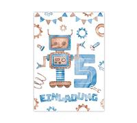 Minkocards Lot de 12 cartes d'invitation pour 5e anniversaire d'enfant garçon robot invitations pour cinquième anniversaire enfants invitations d'anniversaire colorées