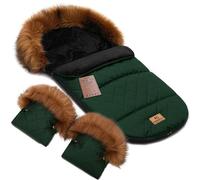 Minky Chancelière d'hiver et manchettes pour poussette - Dimensions : 85 cm - Pour poussette avec capuche en fourrure rouge - Couleur matelassée - Vert - 071][073]