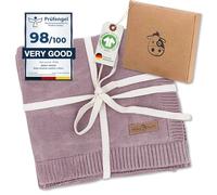 Minky Mooh® - Couverture pour bébé en 100 % coton bio (certifié Öko-Tex 100) - Taille 94 x 72 cm - Lilas - Couverture douillette pour bébé - Cadeau de naissance pour nouveau-né - Équipement initial