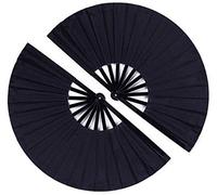 Minleer Lot de 2 Grands éventails Pliables en Tissu Nylon, rétro Vintage, pour Homme ou Femme, Festival, Danse, Cadeau, Performance, décorations (Noir, 33 cm)