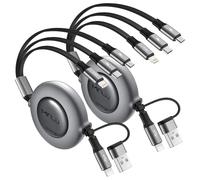 Minlu Câble Chargeur Multi Embout, Câble de Charge Rétractable 5 en 1 [1,2m,Lot de 2] Câble de Charge Rapide USB C avec Lightning Micro USB Type C pour iPhone 17 16 15 14,iPad,Android,Galaxy,Tablet