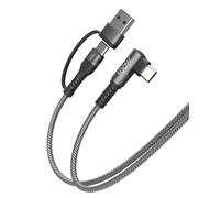 Minlu Câble Type C coudé 100W Charge Rapide 5A, 1,8M Cordon USB C vers USB C/USB A, Câble Type C angle droit, Câble de recharge Nylon Tressé pour iPhone 15,MacBook Pro/Air,Galaxy S24 (Gris)
