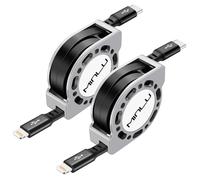 Minlu Câble USB C vers Lightning rétractable [1,2M, Lot de 2], Câble usb charge rapide PD 27W Câble de charge iPhone MFi Certifié cordon lightning pour iPhone 14/13/12/11 pro/pro max/xr/x/8 plus/8/7/6
