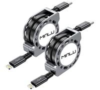 Minlu Câble USB C vers Lightning rétractable [1,2M, Lot de 2], Câble usb charge rapide PD 27W Câble de charge iPhone MFi Certifié cordon lightning pour iPhone 14/13/12/11 pro/pro max/xr/x/8 plus/8/7/6