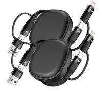 Minlu Câbles de Charge Rétractables 5 en 1, 60 W Câble de Charge Rapide et Transfert de Données, Câble Chargeur Multiple USB avec port Lightning/Type C/USB A pour iPhone,iPad,Galaxy,Pixel, Lot de 2