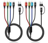 Minlu Câbles de Charge USB 4 en 2, 3m Lot de 2 Cable Multi Embout avec Transfert de Données, Avec ports Lightning/type C/Micro USB, Câble de Charge Rapide pour iPhone/Galaxy/Android/Google/Tablettes