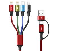 Minlu Lot de 2 câbles de charge USB 6 en 1, avec transfert de données [2 pièces de 1,8 M] Câble de charge rapide avec Micro/Type C/Lightning pour iPhone 17, 16, 15, 14, 13, Android, Galaxy, tablette