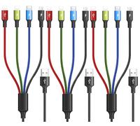Minlu Pack de 3 câbles de charge rapide multi USB 4A, câble USB 4 en 1 1,2M avec double adaptateur de port iP/Type C/Micro USB pour téléphone Tablettes/Samsung Galaxy/LG/Huawei/Xiaomi et plus