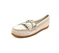 Minnetonka Deerskin Femmes Blanc Cuir Chaussures Mocassins Pointure EU 39