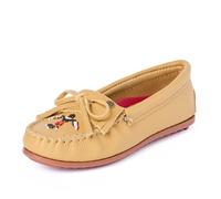 Minnetonka Mocassins Thunderbird « Animiki » pour femme avec une silhouette de mocassin classique en cuir, une semelle intérieure rembourrée et un design mocassin perlé, naturel, 5.5