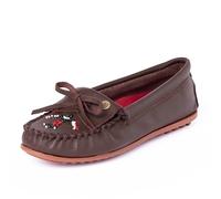 Minnetonka Mocassins Thunderbird « Animiki » pour femme avec une silhouette de mocassin classique en cuir, une semelle intérieure rembourrée et un design mocassin perlé, marron foncé, 41 EU