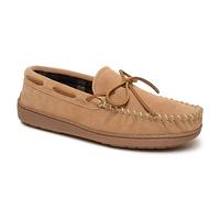 Minnetonka Semelle rigide doublée à carreaux - Chaussons mocassins pour homme fabriqués avec dessus en daim, semelle en caoutchouc, intérieur en peluche, doublure en polaire, dentelle en cuir brut et