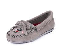 Minnetonka Women s Thunderbird Animikii Hardsole Moccasins for Women with a Classic Leather Moccasin Silhouette, Cushioned Footbed, and Beaded Moccasin Design, Grey, Size 5.5