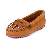 Minnetonka Women s Thunderbird Animikii Hardsole Moccasins for Women with a Classic Leather Moccasin Silhouette, Cushioned Footbed, and Beaded Moccasin Design, Brown, Size 11