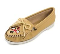 Minnetonka Women's Thunderbird Smooth Moccasin,9.5 M US,Natural