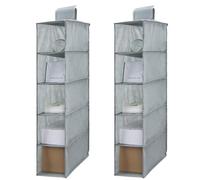 Minnhua 2 Pièces Rangement Suspendu, Compactor avec 5 Compartiments, Organisateur Armoire Vetement, Étagère Suspendue Pliable pour Placard, Armoire, Portant, Organisateur Suspendu (Gris)