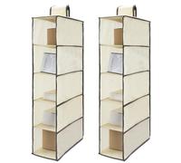 Minnhua 2 Pièces Rangement Suspendu, Compactor avec 5 Compartiments, Organisateur Armoire Vetement, Étagère Suspendue Pliable pour Placard, Armoire, Portant, Organisateur Suspendu (Beige)