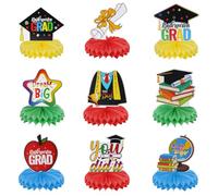 Minnhua 9 Pièces Graduation Decoration, Thème de l'École Centre de Table en Nid d’Abeille Fête, Fête de Fin d'Études Décoration Table pour la Cérémonie de Remise des Diplômes (Coloré)