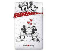 Minnie et Mickey Kiss Love - Parure de Lit Enfant - Housse de Couette Coton