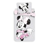 Minnie Mouse Beautiful Housse de Couette 140x200 + Taie 70x90 Coton Gris | Parure de lit réversible 1 personne | Coton naturel respirant Oeko-Tex | Disney officiel | Fille | Cadeau | Idée cadeau