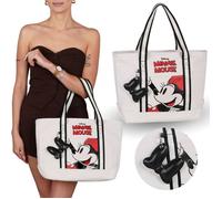 Minnie Mouse Disney BEIGE Sac à bandoulière pour femmes, GRAND shopper avec porte-clés JEUNE