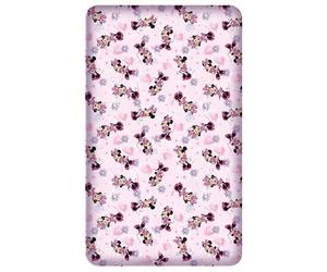 Minnie Mouse - Drap-housse rose à fleurs - 90/100 cm x 190/200 cm - 100 % coton - Minnie Mouse Disney Mickey Sweet Love - Convient pour la parure de lit pour fille