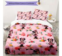 Minnie Mouse Motif Floral Fond Rose Imprime Ensemble De Literie Housse De Couette Taie D'oreiller Decoration De La Maison Decoration De Noël Chambre Housse De Couette Cadeau Cadeau