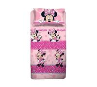 Minnie Mouse Parure de lit 1 Place, Parure de lit Simple Disney, Drap Plat, taie d'oreiller, Rose, Disney, 100% Coton, Produit Officiel
